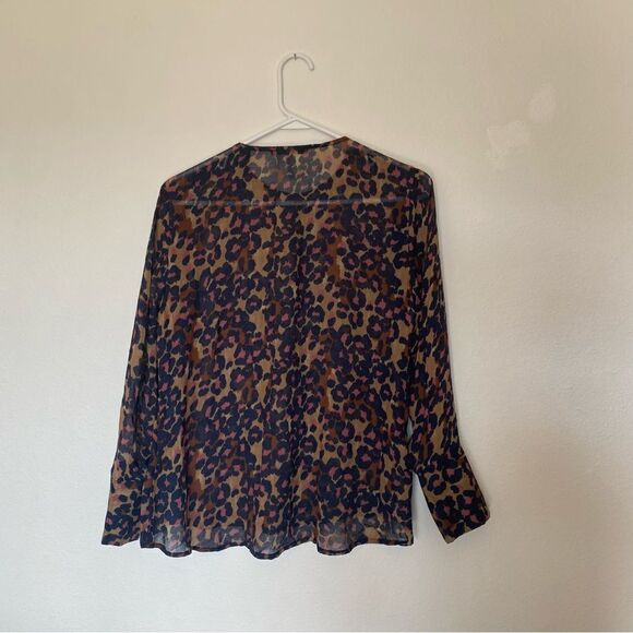 Scotch & Soda Leopard Blouse Navy Taupe Pink Small Chic - Picture 10 of 13